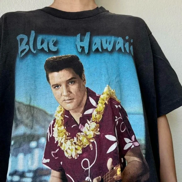 Vintage 1990s Elvis Presley Band Graphics Black Single Stitched Tee Shirt - Picture 1 of 6